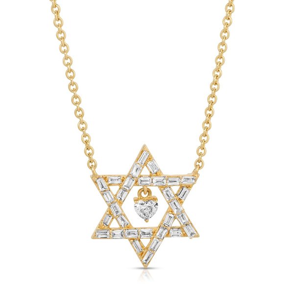 Heart Centered 14K (or 18k upon request) Gold Star Of David Necklace - Picture 1 of 8